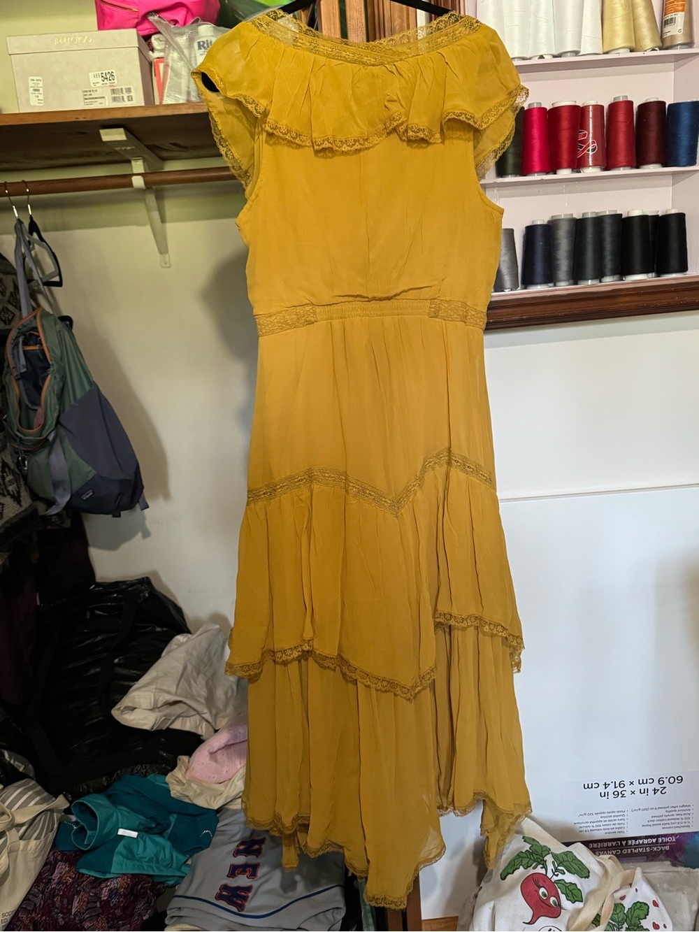 Anthropologie Mustard Yellow Maxi Dress with Ruffle V-Neck - Picture 6 of 6